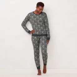 Women's LC Lauren Conrad Cozy Long Sleeve Pajama Top & Pajama Pants Set -LC Lauren Conrad shop 5034248 Charcoal Holly
