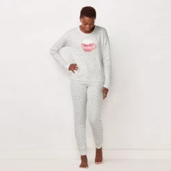 Women's LC Lauren Conrad Cozy Long Sleeve Pajama Top & Pajama Pants Set -LC Lauren Conrad shop 5034248 Charcoal Mug