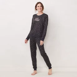 Women's LC Lauren Conrad Cozy Long Sleeve Pajama Top & Pajama Pants Set -LC Lauren Conrad shop 5034248 Gray Hearts