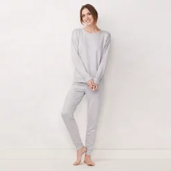 Women's LC Lauren Conrad Cozy Long Sleeve Pajama Top & Pajama Pants Set -LC Lauren Conrad shop 5034248 Heather Gray