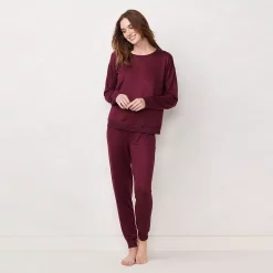 Women's LC Lauren Conrad Cozy Long Sleeve Pajama Top & Pajama Pants Set -LC Lauren Conrad shop 5034248 Maroon