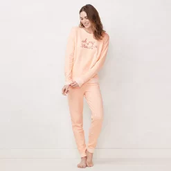 Women's LC Lauren Conrad Cozy Long Sleeve Pajama Top & Pajama Pants Set -LC Lauren Conrad shop 5034248 Pink Stars
