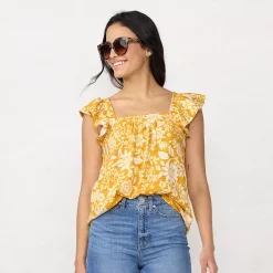 Women's LC Lauren Conrad Ruffled Sleeve Cross-Back Top -LC Lauren Conrad shop 5512777 Boho Blooms