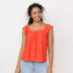Women's LC Lauren Conrad Ruffled Sleeve Cross-Back Top -LC Lauren Conrad shop 5512777 Spanish Coral