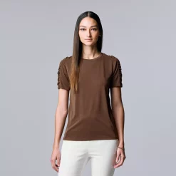 Women's Simply Vera Vera Wang Ruched Sleeve Tee -LC Lauren Conrad shop 5518759 Beau Brown