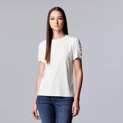 Women's Simply Vera Vera Wang Ruched Sleeve Tee -LC Lauren Conrad shop 5518759 Modern White