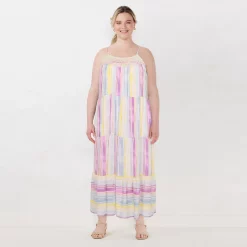 Plus Size LC Lauren Conrad Crochet-Yoke Tiered Maxi Dress