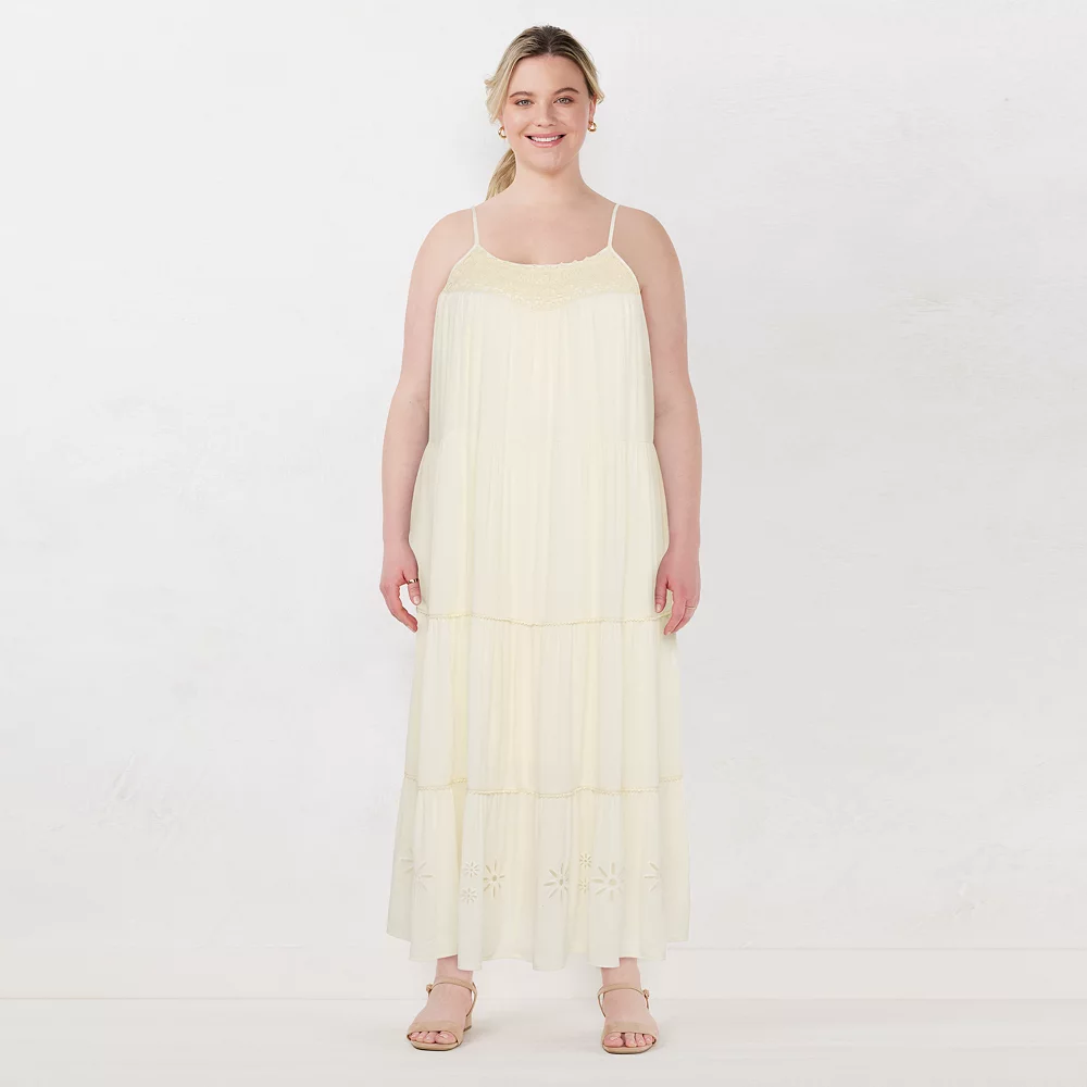 Plus Size LC Lauren Conrad Crochet-Yoke Tiered Maxi Dress 4 Plus Size LC Lauren Conrad Crochet-Yoke Tiered Maxi Dress - Image 2