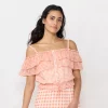 Women's LC Lauren Conrad Button-Front Off-The-Shoulder Top 2 Women's LC Lauren Conrad Button-Front Off-The-Shoulder Top -LC Lauren Conrad shop 5533979 Orange Gingham