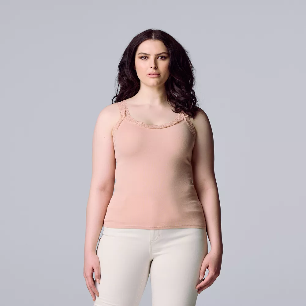 Women's Simply Vera Vera Wang Solid Lace Trimmed Tank 3 Women's Simply Vera Vera Wang Solid Lace Trimmed Tank