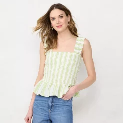 Women's LC Lauren Conrad Smocked Peplum Tank -LC Lauren Conrad shop 5546031 Green Stripe