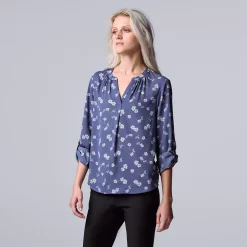 Women's Simply Vera Vera Wang Roll-Tab Sleeve Popover Blouse -LC Lauren Conrad shop 5561929 Scattered Petals
