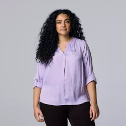 Plus Size Simply Vera Vera Wang Roll-Tab Popover Top