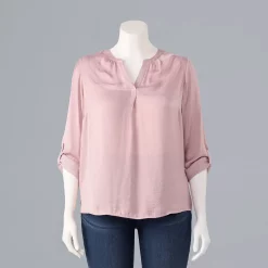 Plus Size Simply Vera Vera Wang Roll-Tab Popover Top -LC Lauren Conrad shop 5564678 Washed Grape