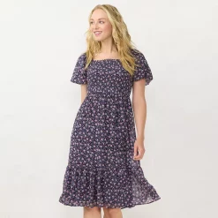 Women's LC Lauren Conrad Puff-Sleeve Smocked Midi Dress -LC Lauren Conrad shop 5577677 Navy Roselita