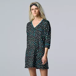 Women's Simply Vera Vera Wang 3/4 Sleeve Cozy Henley Sleepshirt with Matching Headband -LC Lauren Conrad shop 5582805 Black Dot