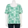 Plus Size LC Lauren Conrad Bubble Sleeve Sweetheart Neck Tee -LC Lauren Conrad shop 5584497 Green Patchwork