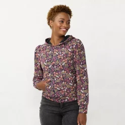 Women's LC Lauren Conrad Pleated French Terry Hoodie -LC Lauren Conrad shop 5666779 Floral Ditzy