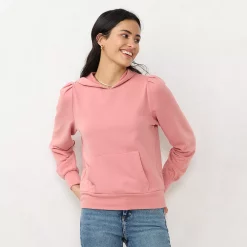 Women's LC Lauren Conrad Pleated French Terry Hoodie -LC Lauren Conrad shop 5666779 Pink Sheraton