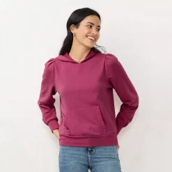 Women's LC Lauren Conrad Pleated French Terry Hoodie -LC Lauren Conrad shop 5666779 Wine Chalet