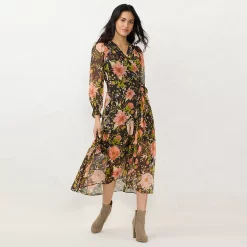 Women's LC Lauren Conrad High-Low Hem Faux-Wrap Maxi Dress -LC Lauren Conrad shop 5674222 Black Pressed Peony