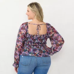 Plus Size LC Lauren Conrad Long Sleeve Smocking Top -LC Lauren Conrad shop 5685710 ALT