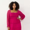Plus Size LC Lauren Conrad Long Sleeve Smocking Top -LC Lauren Conrad shop 5685710 Jersey Pink