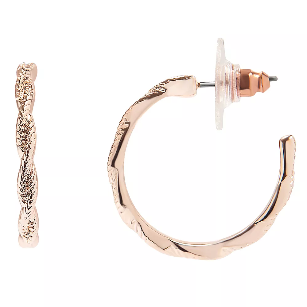 LC Lauren Conrad Rose Gold Twisted Texture Hoop Earrings 3 LC Lauren Conrad Rose Gold Twisted Texture Hoop Earrings
