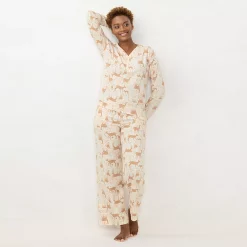 Women's LC Lauren Conrad Long Sleeve Henley Pajama Top & Pajama Pants Sleep Set 10 Women's LC Lauren Conrad Long Sleeve Henley Pajama Top & Pajama Pants Sleep Set -LC Lauren Conrad shop 5725515 Cream Lino Deer