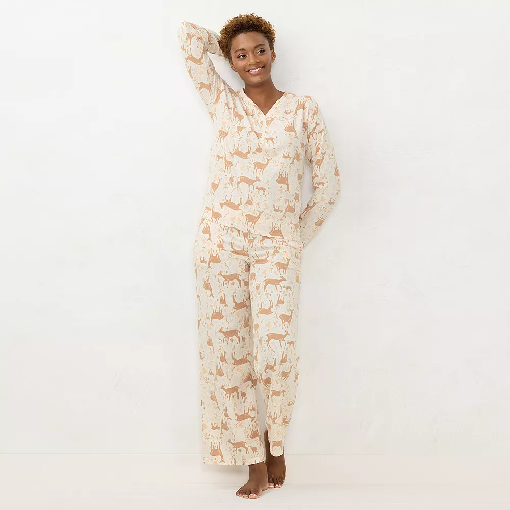 Women's LC Lauren Conrad Long Sleeve Henley Pajama Top & Pajama Pants Sleep Set 5 Women's LC Lauren Conrad Long Sleeve Henley Pajama Top & Pajama Pants Sleep Set - Image 3