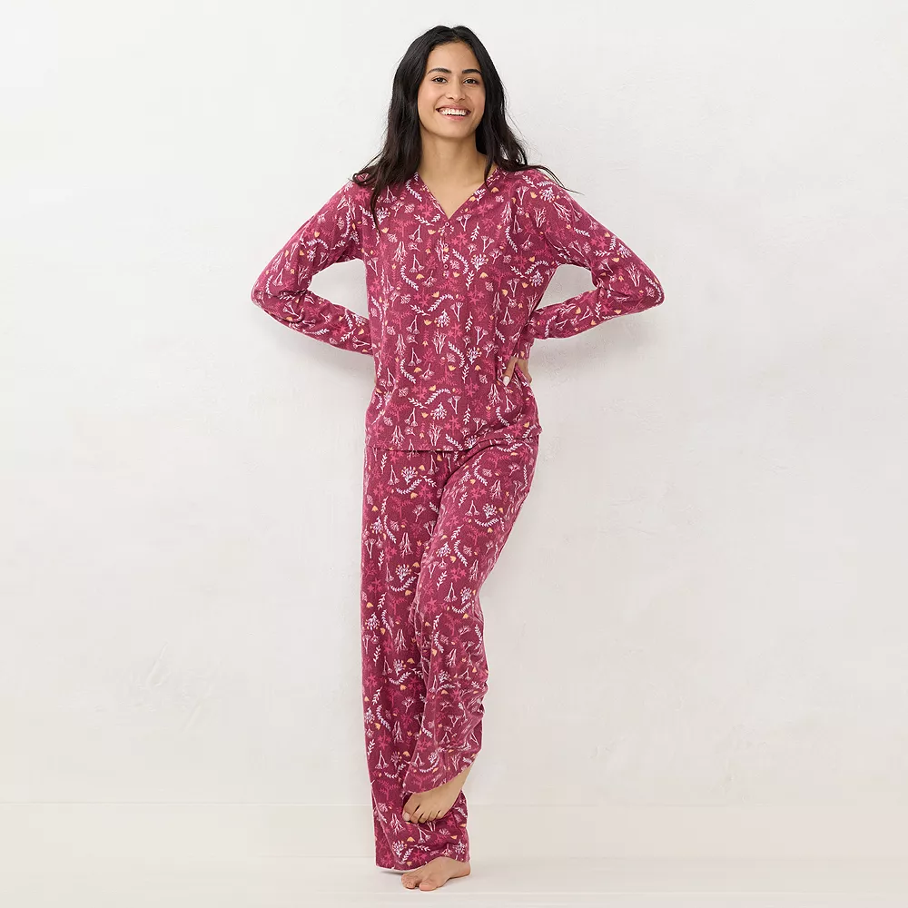 Women's LC Lauren Conrad Long Sleeve Henley Pajama Top & Pajama Pants Sleep Set 3 Women's LC Lauren Conrad Long Sleeve Henley Pajama Top & Pajama Pants Sleep Set
