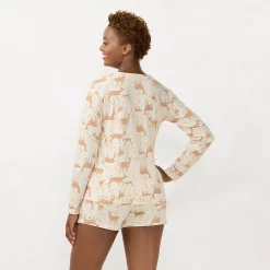 Women's LC Lauren Conrad Long Sleeve Henley Pajama Top & Pajama Shorts Sleep Set -LC Lauren Conrad shop 5725516 ALT