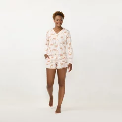 Women's LC Lauren Conrad Long Sleeve Henley Pajama Top & Pajama Shorts Sleep Set -LC Lauren Conrad shop 5725516 ALT3