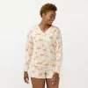 Women's LC Lauren Conrad Long Sleeve Henley Pajama Top & Pajama Shorts Sleep Set -LC Lauren Conrad shop 5725516 Cream Lino Deer