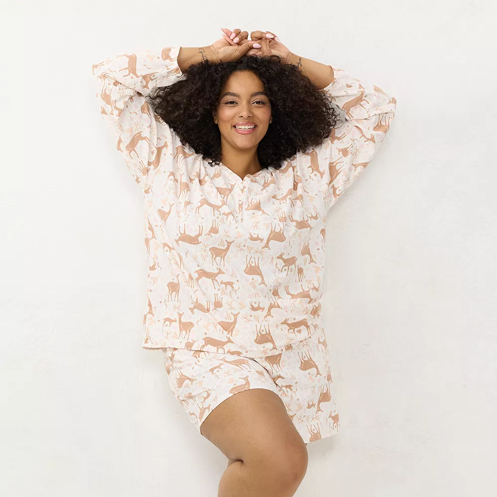 Plus Size LC Lauren Conrad Long Sleeve Henley Pajama Top & Pajama Shorts Sleep Set 3 Plus Size LC Lauren Conrad Long Sleeve Henley Pajama Top & Pajama Shorts Sleep Set