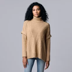 Women's Simply Vera Vera Wang Traveling Cable-Knit Poncho Sweater 9 Women's Simply Vera Vera Wang Traveling Cable-Knit Poncho Sweater -LC Lauren Conrad shop 5797212 Hazelnut Gelato