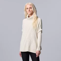 Women's Simply Vera Vera Wang Traveling Cable-Knit Poncho Sweater 10 Women's Simply Vera Vera Wang Traveling Cable-Knit Poncho Sweater -LC Lauren Conrad shop 5797212 Tropical Sand