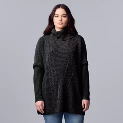 Women's Simply Vera Vera Wang Traveling Cable-Knit Poncho Sweater