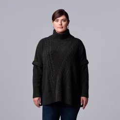 Plus Size Simply Vera Vera Wang Cable Knit Traveling Poncho