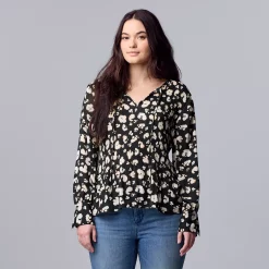 Women's Simply Vera Vera Wang Pleated Splitneck Top -LC Lauren Conrad shop 5810998 Faded Leopard D