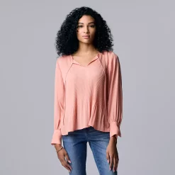 Women's Simply Vera Vera Wang Pleated Splitneck Top -LC Lauren Conrad shop 5810998 Rosette