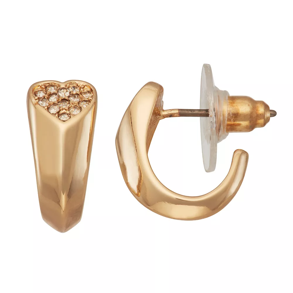 Simply Vera Vera Wang Silver Tone Pave Heart C Hoop Earrings 3 Simply Vera Vera Wang Silver Tone Pave Heart C Hoop Earrings