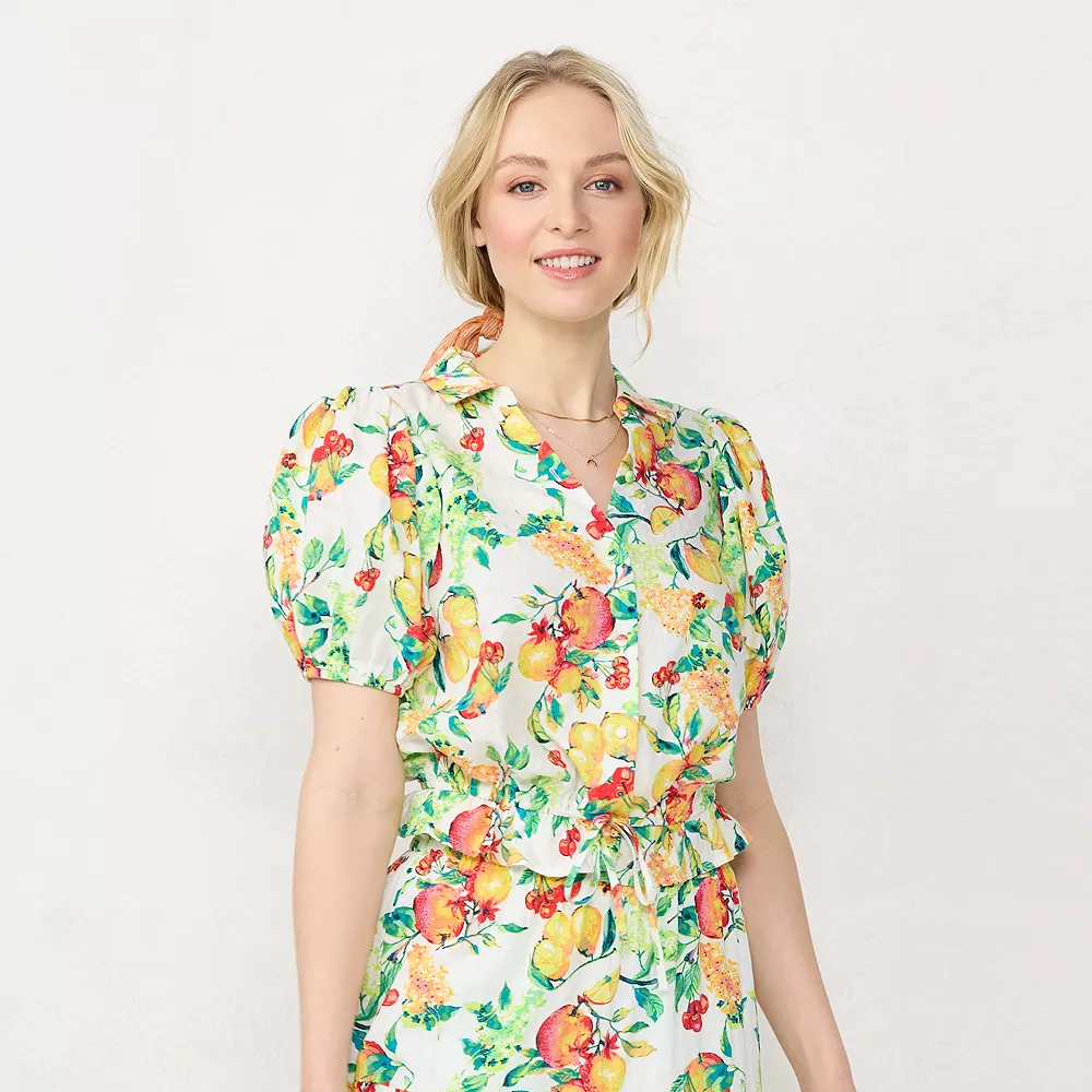 Women's LC Lauren Conrad Button-Front Puff-Sleeve Top 3 Women's LC Lauren Conrad Button-Front Puff-Sleeve Top