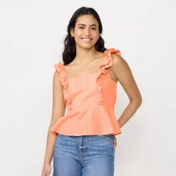 Women's LC Lauren Conrad Ruffle Peplum Tank -LC Lauren Conrad shop 5911752 Peach Mum