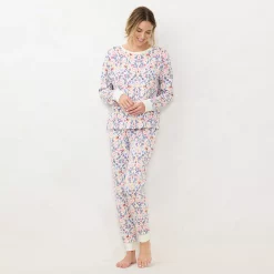 Women's LC Lauren Conrad Cozy Long Sleeve Pajama Top & Pajama Pants Set -LC Lauren Conrad shop 6066031 Cream Brigitta Blooms