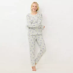 Women's LC Lauren Conrad Cozy Long Sleeve Pajama Top & Pajama Pants Set -LC Lauren Conrad shop 6066031 Gray Mistletoe Toss