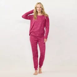 Women's LC Lauren Conrad Cozy Long Sleeve Pajama Top & Pajama Pants Set -LC Lauren Conrad shop 6066031 Magenta Snow Cluster