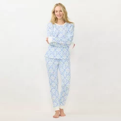 Women's LC Lauren Conrad Cozy Long Sleeve Pajama Top & Pajama Pants Set -LC Lauren Conrad shop 6066031 White Geo Knit Floral
