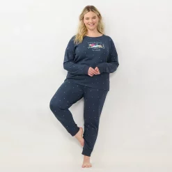 Plus Size LC Lauren Conrad Cozy Long Sleeve Pajama Top & Pajama Pants Set -LC Lauren Conrad shop 6066040 Navy Dachshund Trees