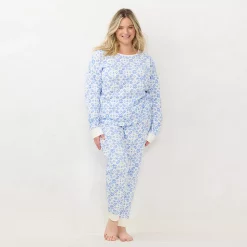 Plus Size LC Lauren Conrad Cozy Long Sleeve Pajama Top & Pajama Pants Set -LC Lauren Conrad shop 6066040 White Geo Knit Floral